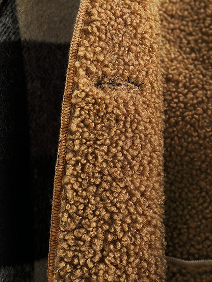 Boys' Long Sleeve Plaid Fleece-Lined Jacket with Button Front & Pockets - Cozy Fall/Winter Warmth, Casual Cardigan Collar, Brown/ Tartan Pattern, Machine Washable For Outdoor Play & Casual Attire, Winter Jacket For Boys, Fall Badiee Stylez