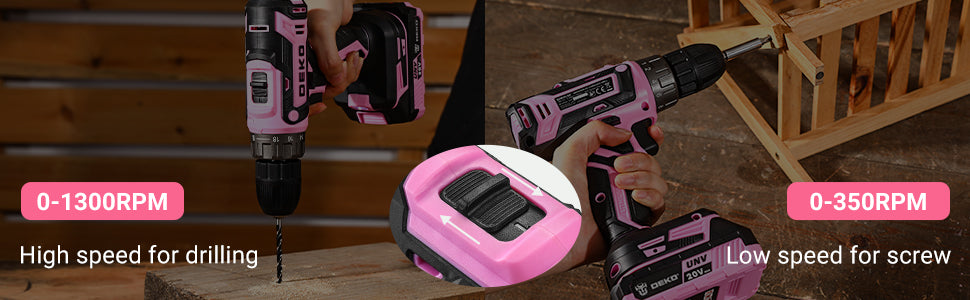 Power Drill Cordless: DEKO Pink Cordless Drill 20V Electric Power Drill Set Tool for Women - Badiee Stylez
