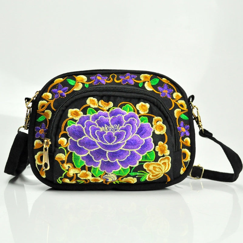 Vibrant Floral Embroidered Crossbody Bag for Women - Lightweight, Double-Sided Design with Detachable Strap, Zipper Closure, and Phone Pocket - Perfect for Casual Outings, Travel Accessory | Vibrant Pattern Bag | Coin Purse Badiee Stylez