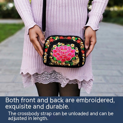 Vibrant Floral Embroidered Crossbody Bag for Women - Lightweight, Double-Sided Design with Detachable Strap, Zipper Closure, and Phone Pocket - Perfect for Casual Outings, Travel Accessory | Vibrant Pattern Bag | Coin Purse Badiee Stylez