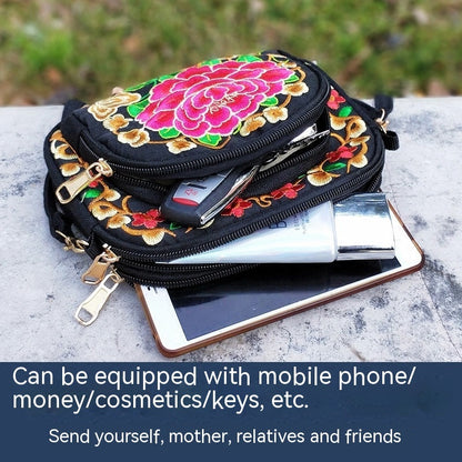 Vibrant Floral Embroidered Crossbody Bag for Women - Lightweight, Double-Sided Design with Detachable Strap, Zipper Closure, and Phone Pocket - Perfect for Casual Outings, Travel Accessory | Vibrant Pattern Bag | Coin Purse Badiee Stylez