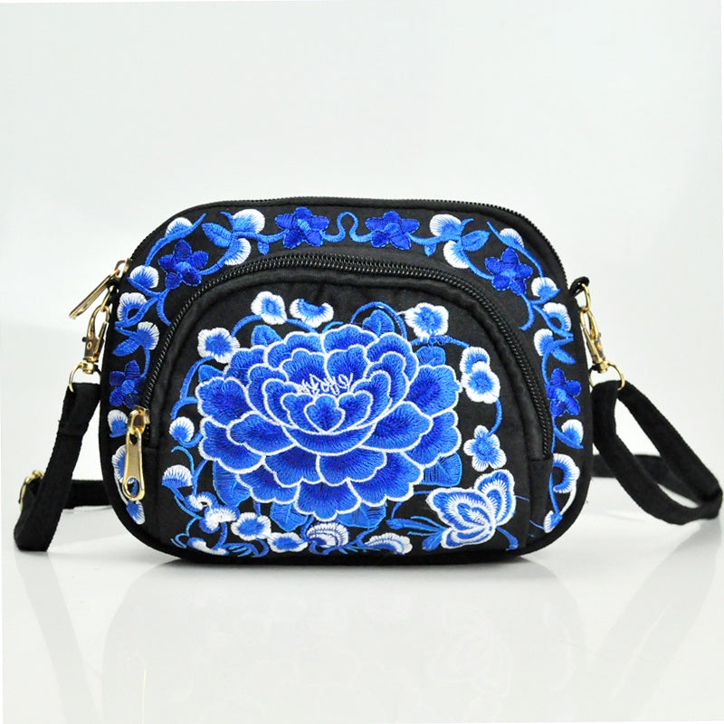 Vibrant Floral Embroidered Crossbody Bag for Women - Lightweight, Double-Sided Design with Detachable Strap, Zipper Closure, and Phone Pocket - Perfect for Casual Outings, Travel Accessory | Vibrant Pattern Bag | Coin Purse Badiee Stylez