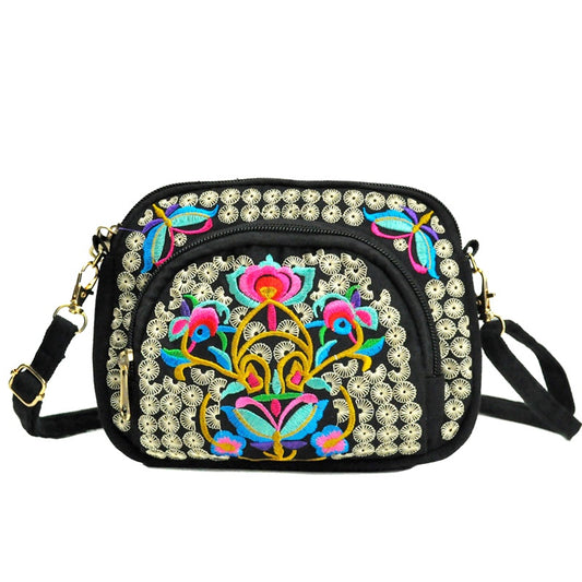 Vibrant Floral Embroidered Crossbody Bag for Women - Lightweight, Double-Sided Design with Detachable Strap, Zipper Closure, and Phone Pocket - Perfect for Casual Outings, Travel Accessory | Vibrant Pattern Bag | Coin Purse Badiee Stylez