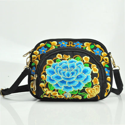 Vibrant Floral Embroidered Crossbody Bag for Women - Lightweight, Double-Sided Design with Detachable Strap, Zipper Closure, and Phone Pocket - Perfect for Casual Outings, Travel Accessory | Vibrant Pattern Bag | Coin Purse Badiee Stylez