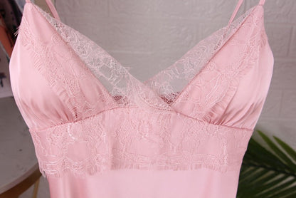 White 5PCS Sleep Set Pajamas Lady Lace Satin Pyjamas Kimono Bath Gown Loose Sleepwear Home Cloting V-Neck Casual Nightwear