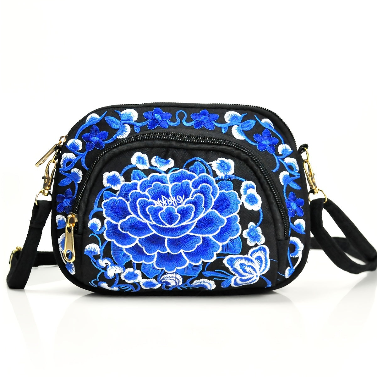 Vibrant Floral Embroidered Crossbody Bag for Women - Lightweight, Double-Sided Design with Detachable Strap, Zipper Closure, and Phone Pocket - Perfect for Casual Outings, Travel Accessory | Vibrant Pattern Bag | Coin Purse Badiee Stylez