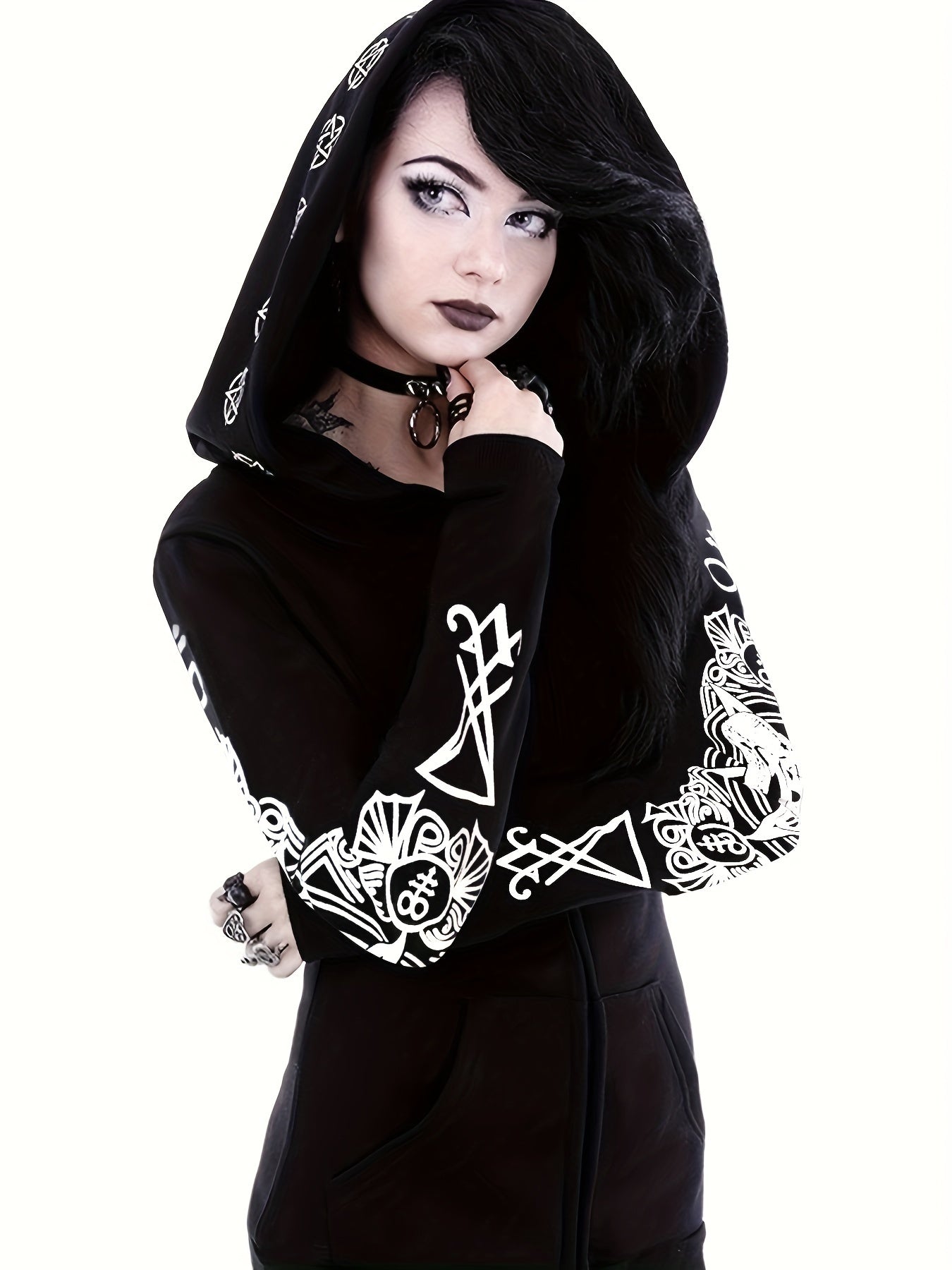 Women's Fashion Punk Style Geometric Print Zipper Sweatshirt Badiee Stylez