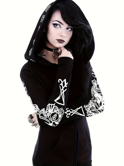 Women's Fashion Punk Style Geometric Print Zipper Sweatshirt Badiee Stylez