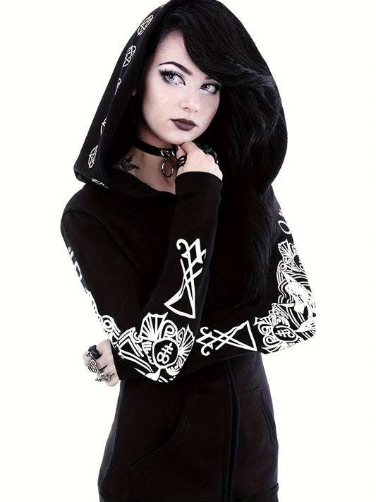 Women's Fashion Punk Style Geometric Print Zipper Sweatshirt Badiee Stylez