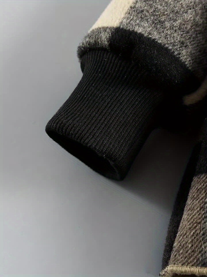 Boys' Long Sleeve Plaid Fleece-Lined Jacket with Button Front & Pockets - Cozy Fall/Winter Warmth, Casual Cardigan Collar, Brown/ Tartan Pattern, Machine Washable For Outdoor Play & Casual Attire, Winter Jacket For Boys, Fall Badiee Stylez