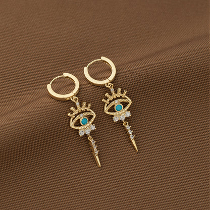 One Pair of Luxury Copper-Inlaid Synthetic Evil Eye Pendant Earrings Dating Gift Badiee Stylez
