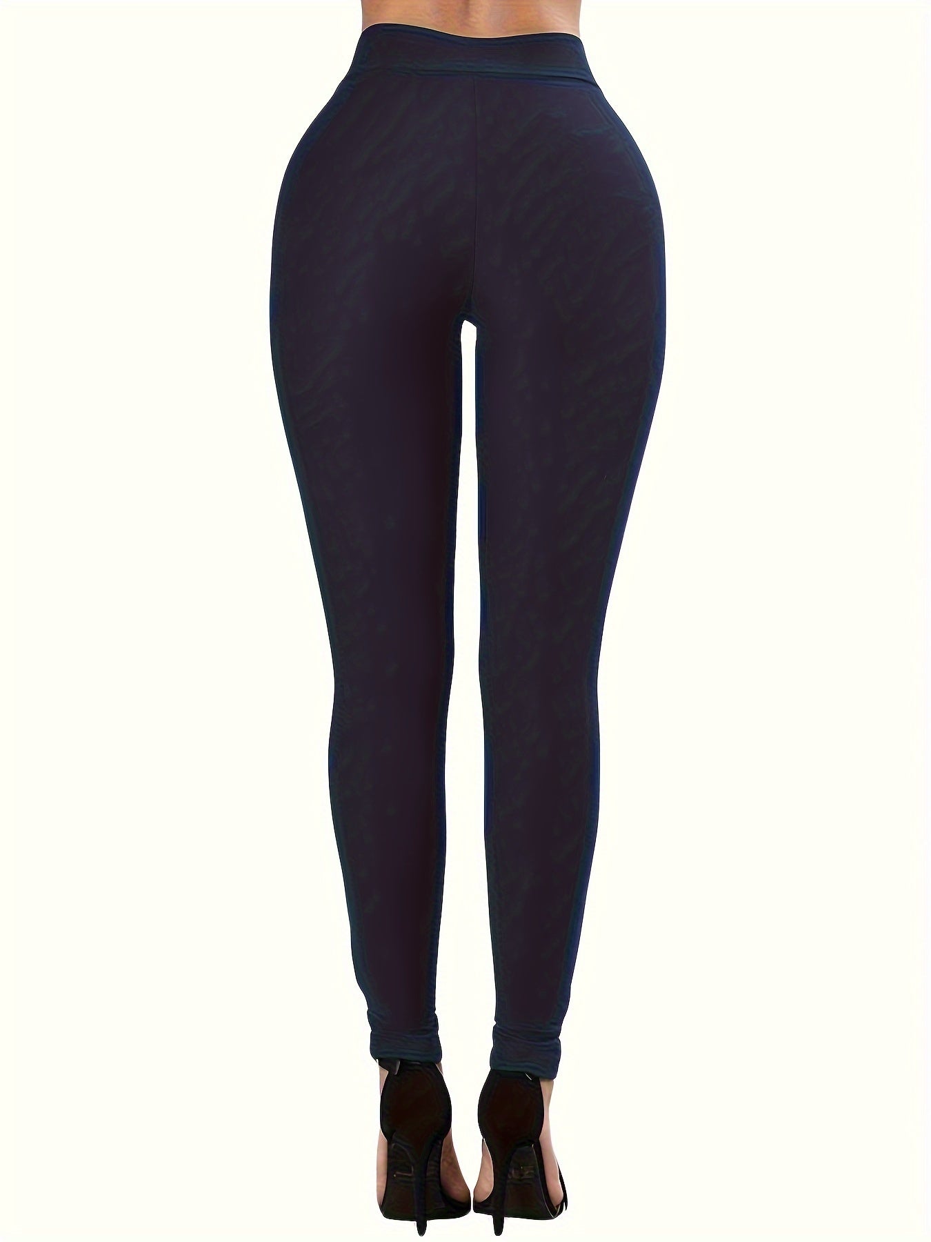Women's Sexy High-Waisted Tight Leggings - 9/10 Length (Short Ankle) Cross-Over Strap Pants with Elastic Waistband, Solid Grey/Black/ Brown/Navy - Slim-Fit Stretchy Tummy Control for Mature Occasions, Workouts & Casual Attire Badiee Stylez