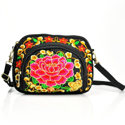 Vibrant Floral Embroidered Crossbody Bag for Women - Lightweight, Double-Sided Design with Detachable Strap, Zipper Closure, and Phone Pocket - Perfect for Casual Outings, Travel Accessory | Vibrant Pattern Bag | Coin Purse Badiee Stylez