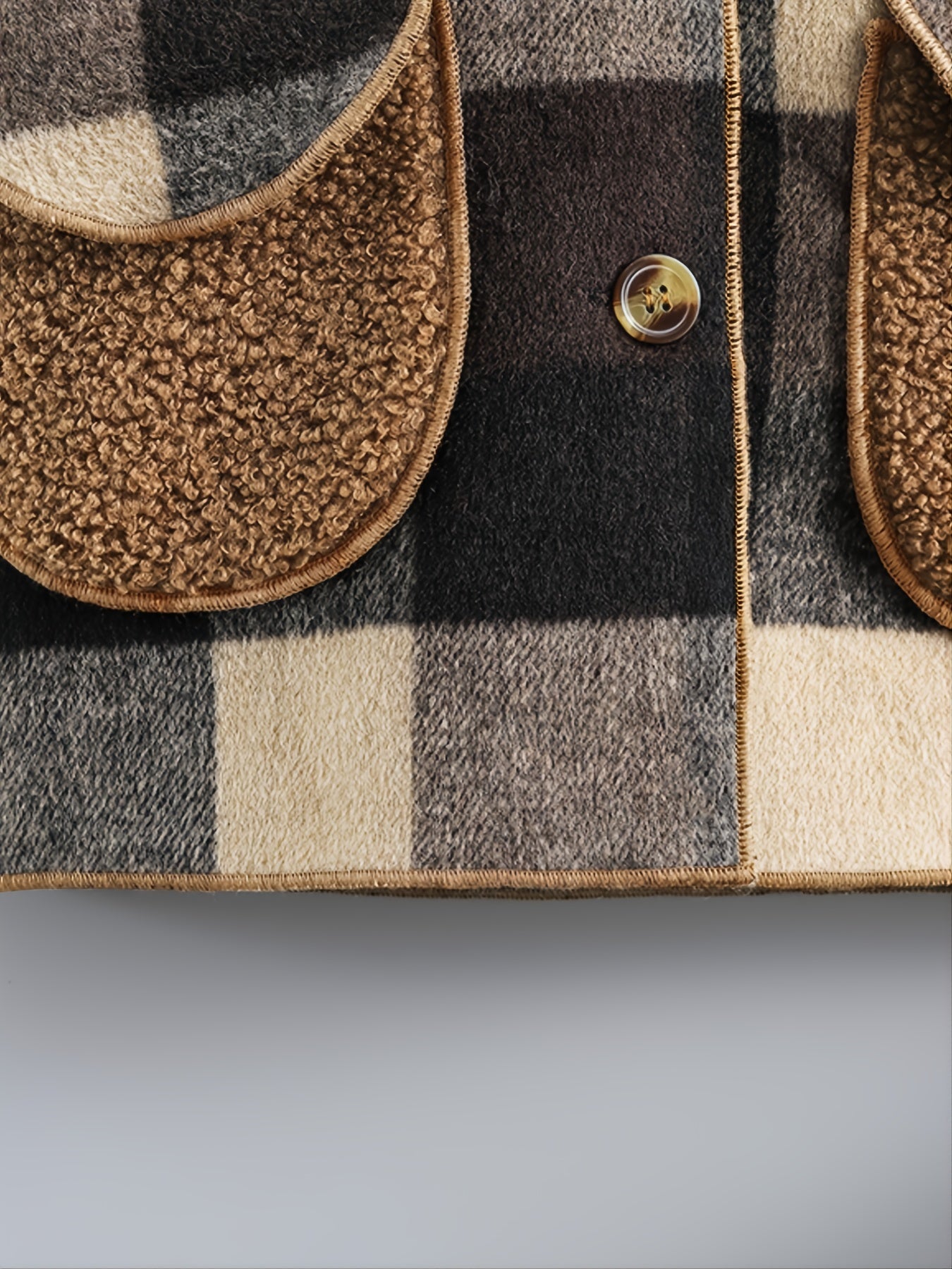 Boys' Long Sleeve Plaid Fleece-Lined Jacket with Button Front & Pockets - Cozy Fall/Winter Warmth, Casual Cardigan Collar, Brown/ Tartan Pattern, Machine Washable For Outdoor Play & Casual Attire, Winter Jacket For Boys, Fall Badiee Stylez