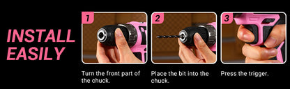 Power Drill Cordless: DEKO Pink Cordless Drill 20V Electric Power Drill Set Tool for Women - Badiee Stylez