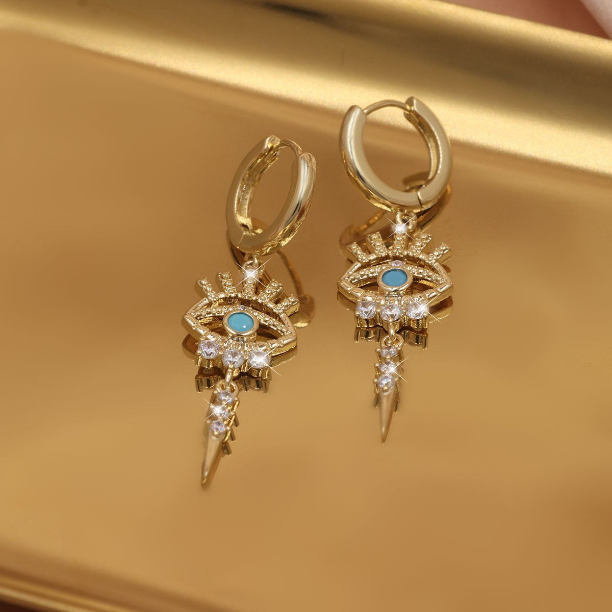 One Pair of Luxury Copper-Inlaid Synthetic Evil Eye Pendant Earrings Dating Gift Badiee Stylez