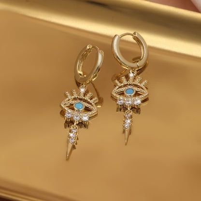 One Pair of Luxury Copper-Inlaid Synthetic Evil Eye Pendant Earrings Dating Gift Badiee Stylez