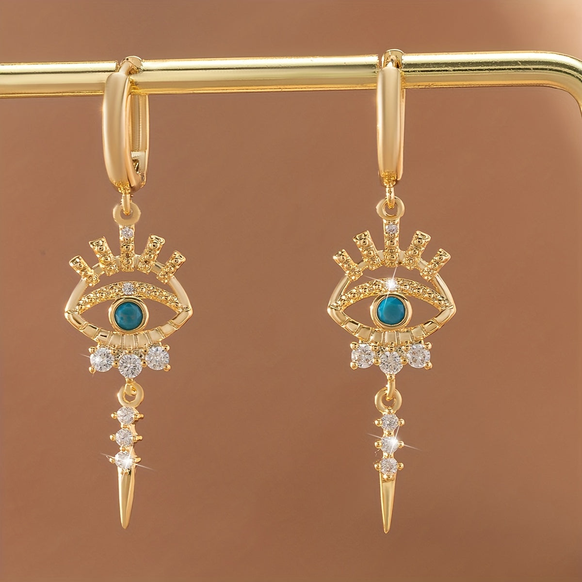 One Pair of Luxury Copper-Inlaid Synthetic Evil Eye Pendant Earrings Dating Gift Badiee Stylez