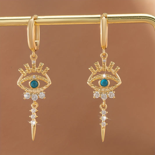One Pair of Luxury Copper-Inlaid Synthetic Evil Eye Pendant Earrings Dating Gift Badiee Stylez