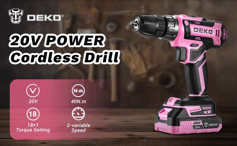 Power Drill Cordless: DEKO Pink Cordless Drill 20V Electric Power Drill Set Tool for Women
