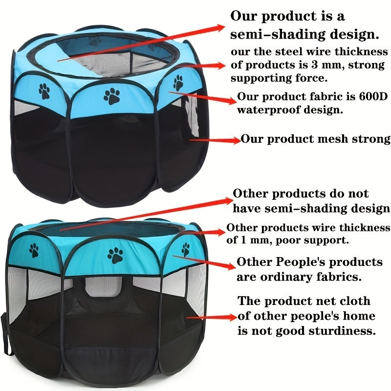 Octagonal Pet Fence Tent Oxford Cloth Scratch-Resistant Foldable Dog Cage for Dogs and Cats, Kennel Nest Badiee Stylez