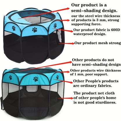 Octagonal Pet Fence Tent Oxford Cloth Scratch-Resistant Foldable Dog Cage for Dogs and Cats, Kennel Nest Badiee Stylez
