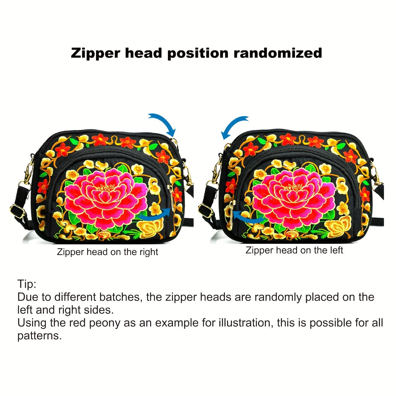 Vibrant Floral Embroidered Crossbody Bag for Women - Lightweight, Double-Sided Design with Detachable Strap, Zipper Closure, and Phone Pocket - Perfect for Casual Outings, Travel Accessory | Vibrant Pattern Bag | Coin Purse Badiee Stylez
