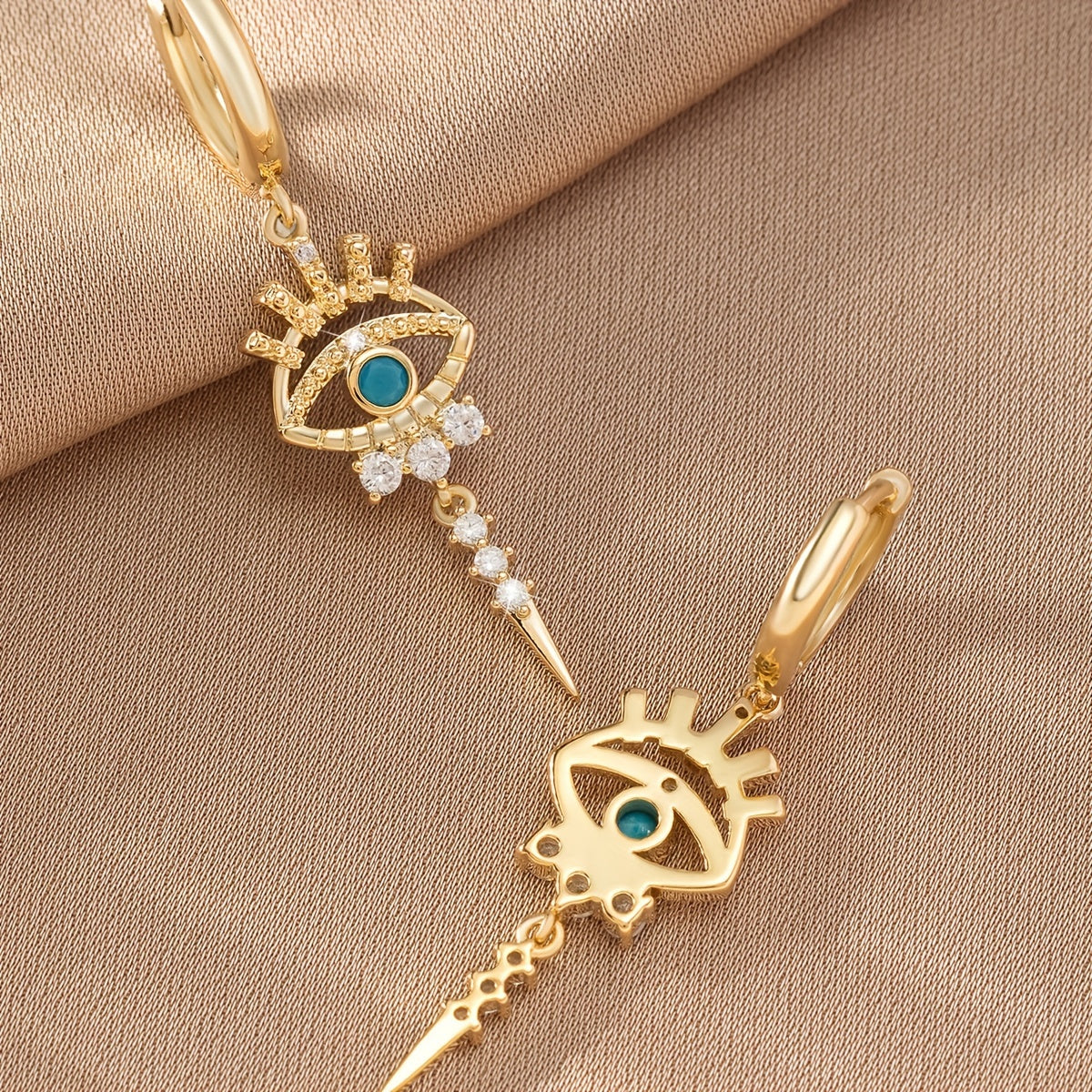One Pair of Luxury Copper-Inlaid Synthetic Evil Eye Pendant Earrings Dating Gift Badiee Stylez