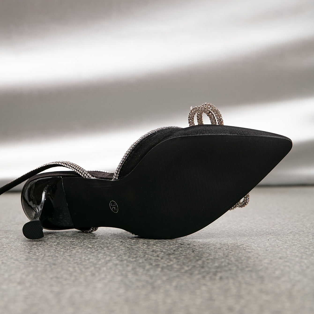 [Rhinestone Heels] Rhinestone High Heels | Women's Solid Color Slingback Pointed Toe Pumps, Ankle Straps, Wedding Dress Heels for Music Festival Badiee Stylez