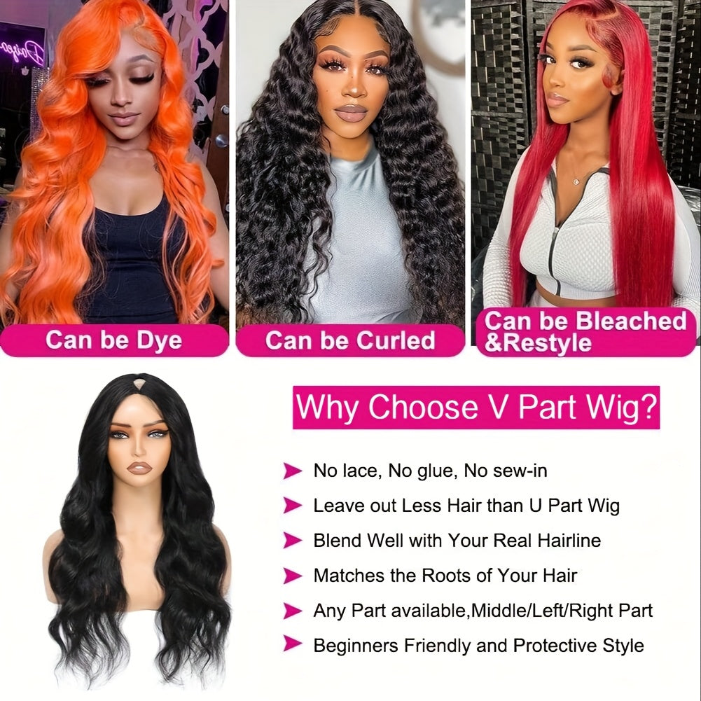 Body Wave V Part Wigs Human Hair 250% Density For Women Full Head Clip In Half Wig No Leave Out Body Wave Wig For Black Women Badiee Stylez