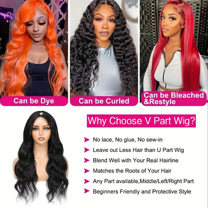 Body Wave V Part Wigs Human Hair 250% Density For Women Full Head Clip In Half Wig No Leave Out Body Wave Wig For Black Women Badiee Stylez
