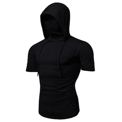 new Mens Gym Thin Hoodie Long Sleeve Hoodies With Mask Sweatshirt Casual Splice Large Mask Hoodie Sweatshirt Hooded Tops Cycling Short sleeved mask 3