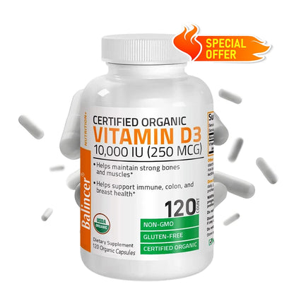 Vitamin D3 10000 IU for Immune Support Healthy Muscle Function and Bone Health High Potency Organic Non-GMO Vitamin D Supplement
