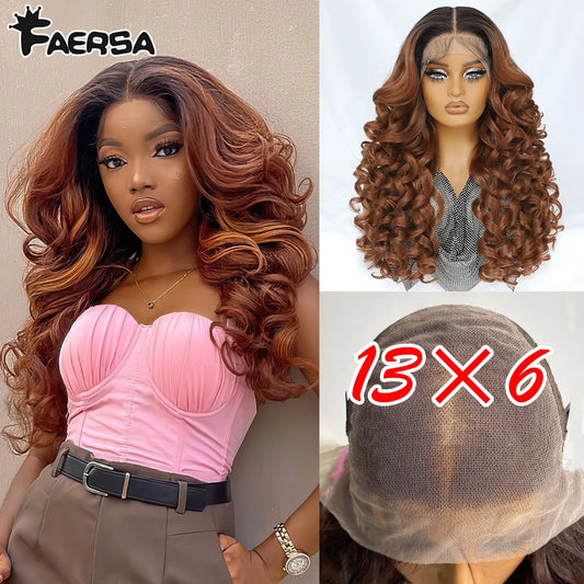 Latisha 13X6 HD Synthetic Lace Front Wigs Curly Pre Plucked Lace Frontal Wig with Bangs for Women Highlight with Babyhair 24Inch Badiee Stylez