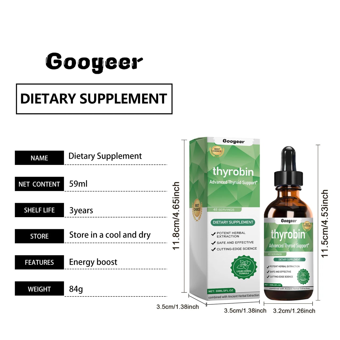 59ml Googeer Thyroid Energy Drops B Vitamins Boost Vitality Enhance Energy Conversion Activate Body Function Support Metabolism