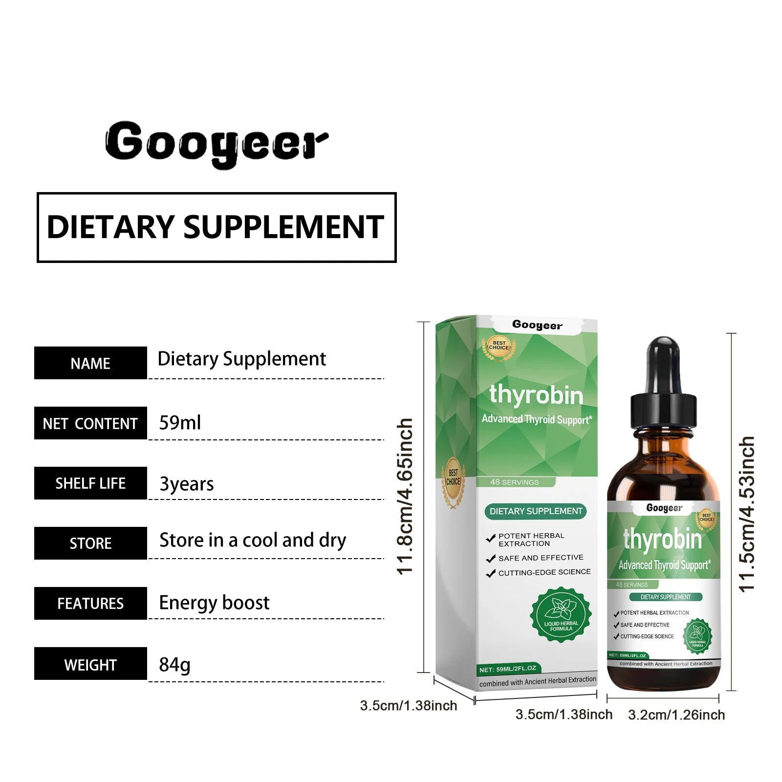 59ml Googeer Thyroid Energy Drops B Vitamins Boost Vitality Enhance Energy Conversion Activate Body Function Support Metabolism