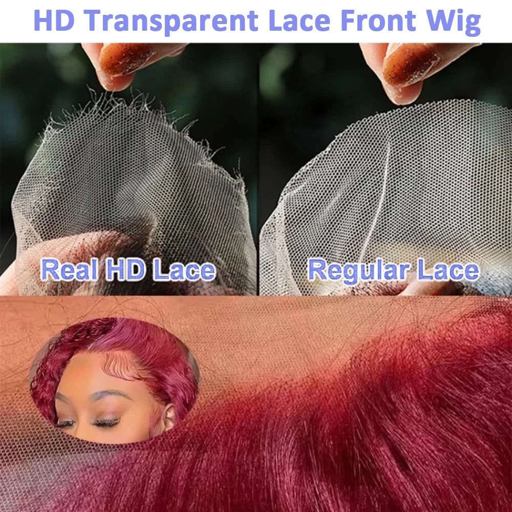 99J Burgundy Straight 13x4 Lace Frontal Bob Wigs Brazilian 100% Human Hair For Women WineRed Lace Front Human Hair Wig Short Bob Badiee Stylez