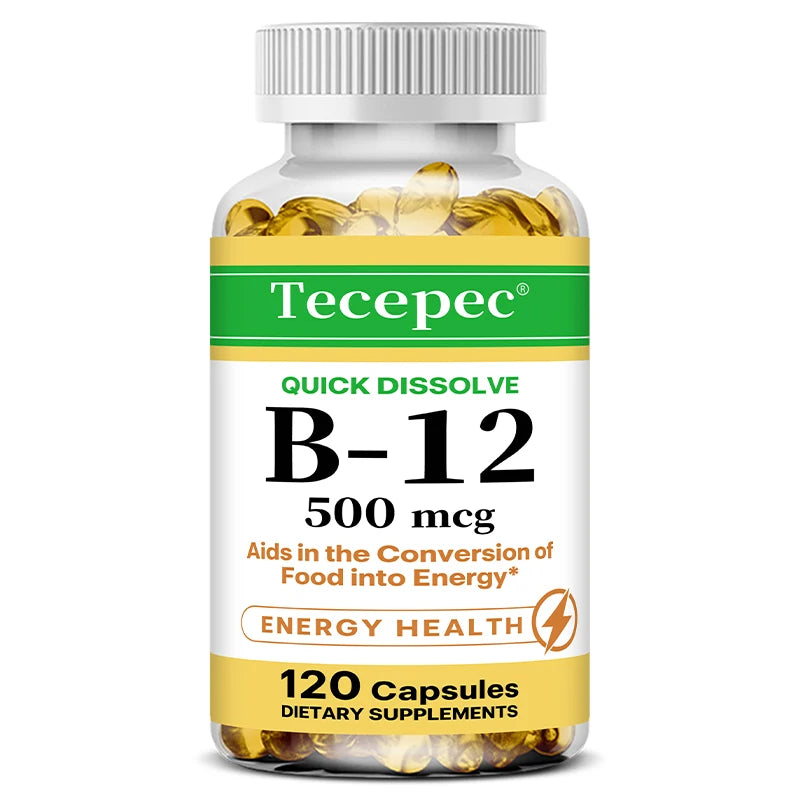 Vitamin B-12 Supplement, Supports Nervous System, Cellular, Metabolic Health, Memory, Concentration, 120 Capsules 120count