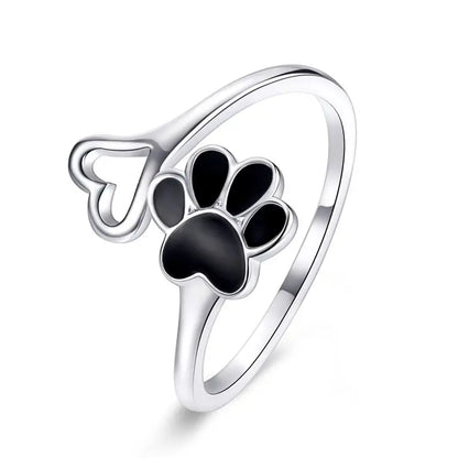 WOSTU 925 Sterling Silver Cat Pet Adjustable Rings For Women Animal Dog Open Ring Family Daughter Birthday Jewelry Girl Gift SCR584