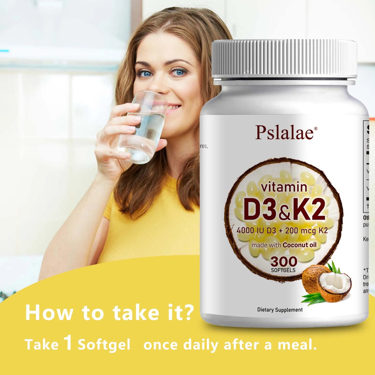 Vitamin D3 and K2 Softgels - Promotes Absorption, Digestion, and Maintains Health - 300 Softgels