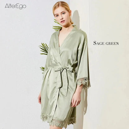 Customized Summer Lace Sleepwear Bride&Bridemaid Wedding Robe Personalized Gown Champagne Kimono Silk Bathrobe Satin Night Dress sage green