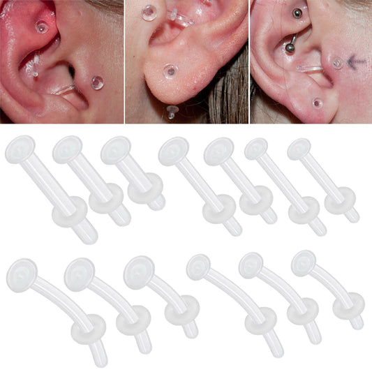 1PC Glass Nose Stud Transparent Glass Straight Nose Ring Retainer Holder Hoop Earrings Belly Ring Navel Piercing Jewelry