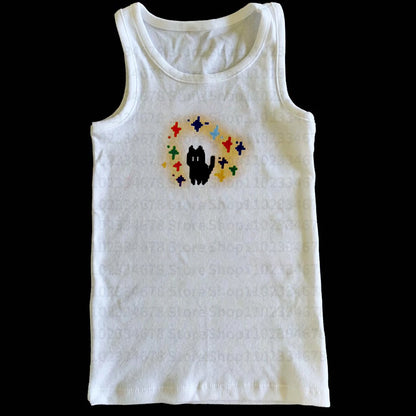Y2k Style T-shirt Vintage Tshirt Harajuku Slim short Sleeve Shirt Crop top Streetwear women clothes Cat print baby tee Graphic 3