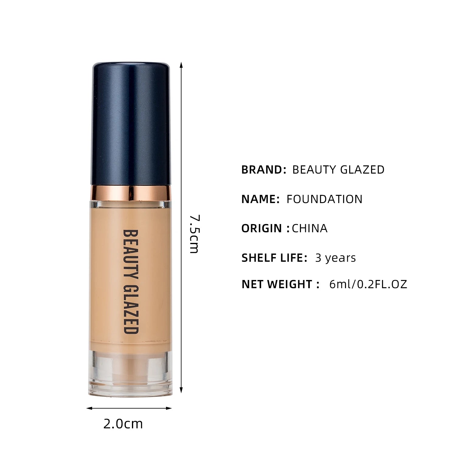 Beauty Glazed 6 Color Liquid Foundation Concealer - Full Coverage, Long-Lasting, Waterproof, Natural Effect,
