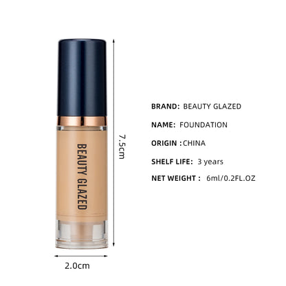 Beauty Glazed 6 Color Liquid Foundation Concealer - Full Coverage, Long-Lasting, Waterproof, Natural Effect,