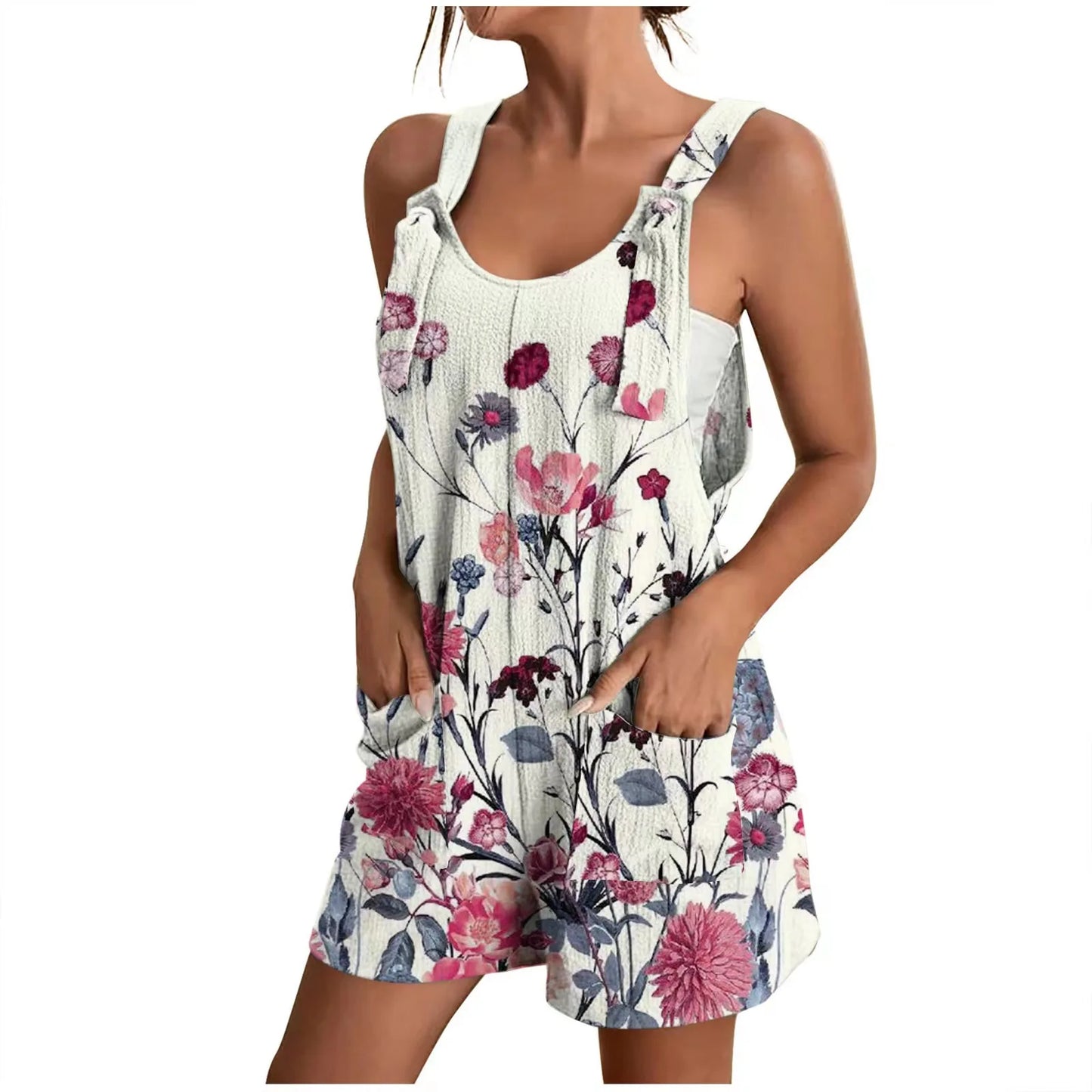 Rompers for Women Summer Wide Leg Jumpsuits Tie Knot Strap Shorts Romper Comfy Casual Overalls with Pockets PDD230543-bai