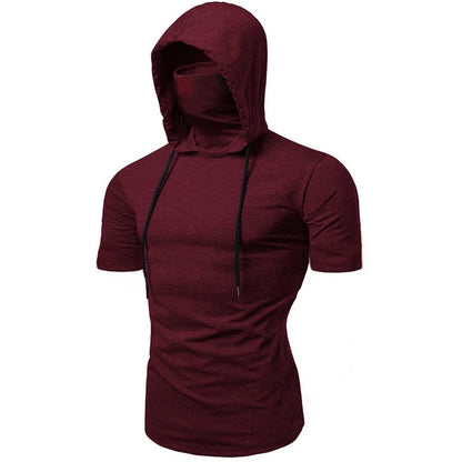 new Mens Gym Thin Hoodie Long Sleeve Hoodies With Mask Sweatshirt Casual Splice Large Mask Hoodie Sweatshirt Hooded Tops Cycling Short sleeved mask