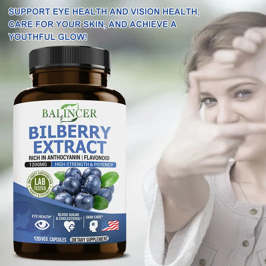 Bilberry Extract Supplement - Anthocyanins Antioxidants Vitamins Eye Support Heart Brain Skin Health