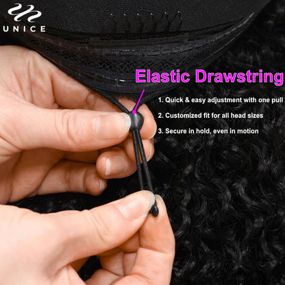 UNice Hair Drawstring Cap Kinky Straight V Part Wig & U Part Wig EasiContour 100% Human Hair Wigs No Glue Small Head Friendly
