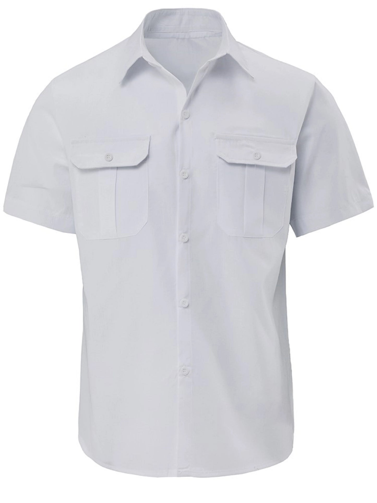 Men's Summer Lapel Solid Short Sleeve Shirt with Two Pockets Casual Button Comfort Cardigan M13-White